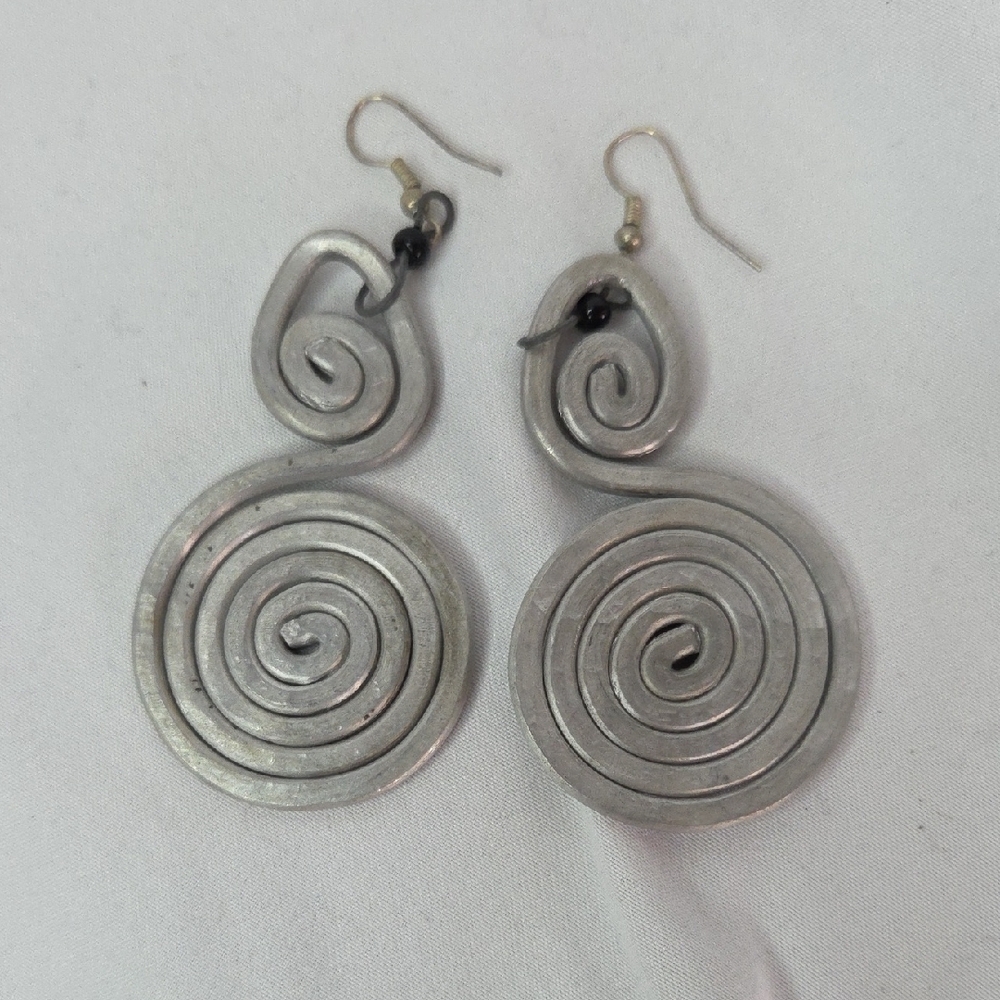 African Coil Metal Dangly Earrings 3"
